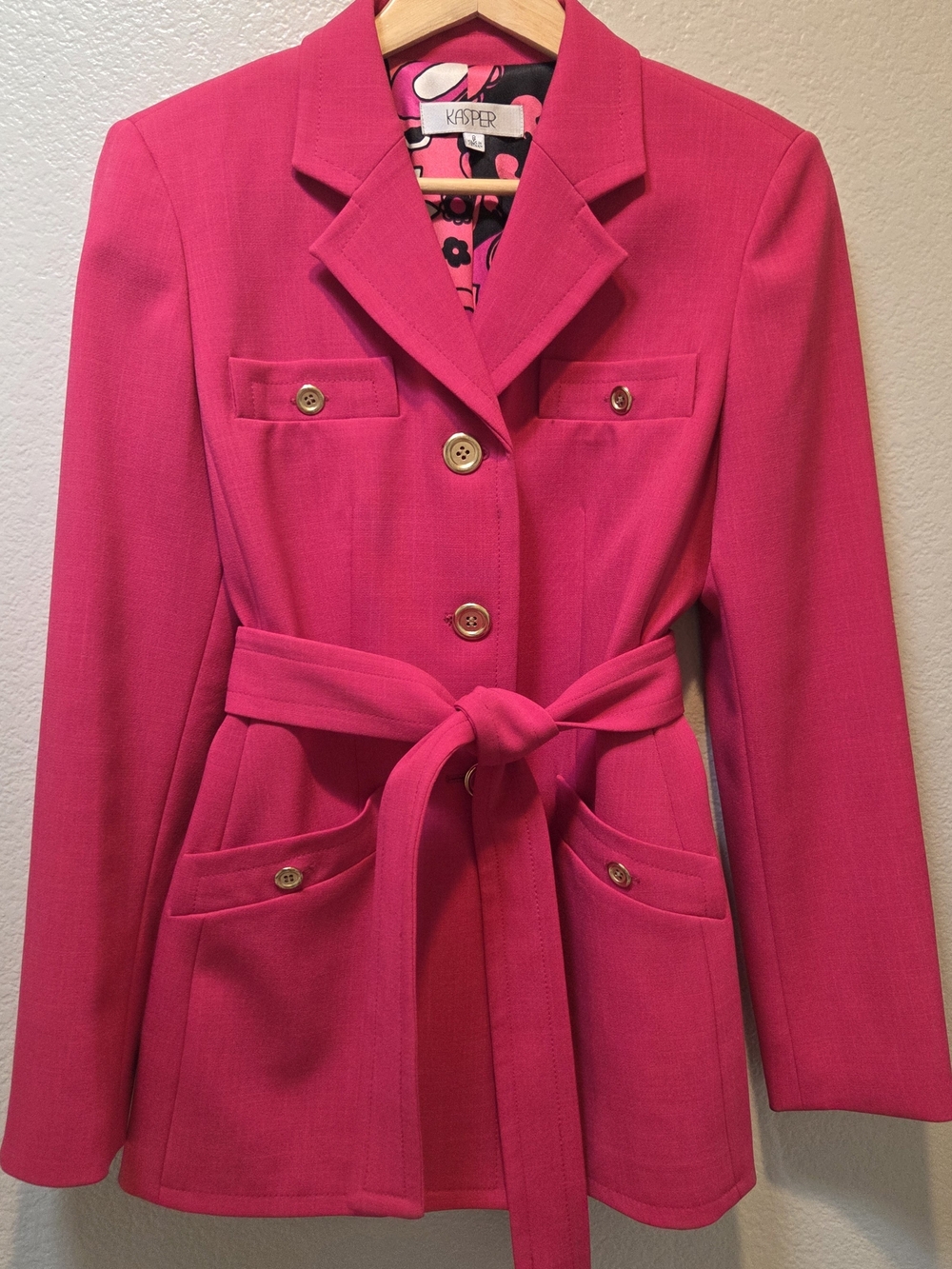 Kasper Blazer Size 8 Pink Fuchsia Belted Utility Jacket Y2K Barbie 90's
